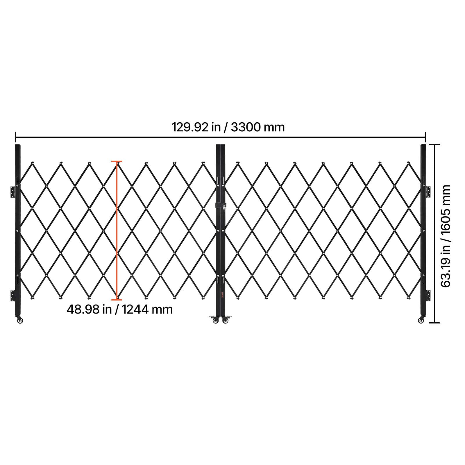 VEVOR Double Folding Security Gate, Lockable Scissor Gate with 360° Swivel Casters, Outdoor Barricade Steel Retractable Gates, for Entry Security, Garage, Warehouse & Pool, 129.92 x 63.19 in (W x H)