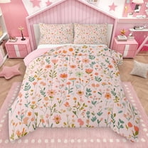 Manfei Vintage Flower Daisy Queen Comforter Set,Rustic Floral Leaves Bedding Sets,Pink Green Bedding Comforter Set For Daults,Ultra Soft Home Decor Reversible,3 Pieces