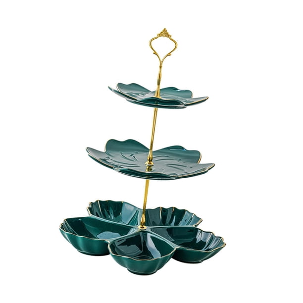Soporte de cerámica escalonado para tartas, té de la tarde, decoración del hogar, elegante postre, pastelería 3 niveles verde