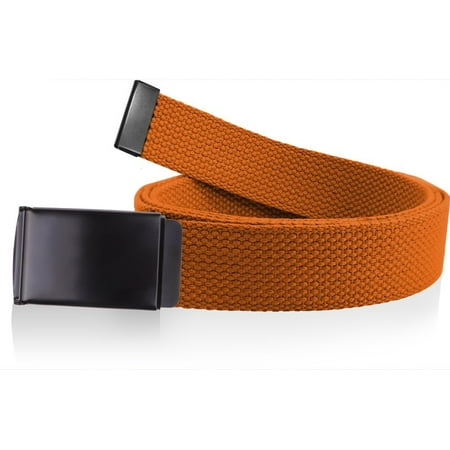 - Canvas Web Belt Military Grade Cotton Flip-Top Metal Clamp Buckle Cut-To-Fit Orange 56 Inch