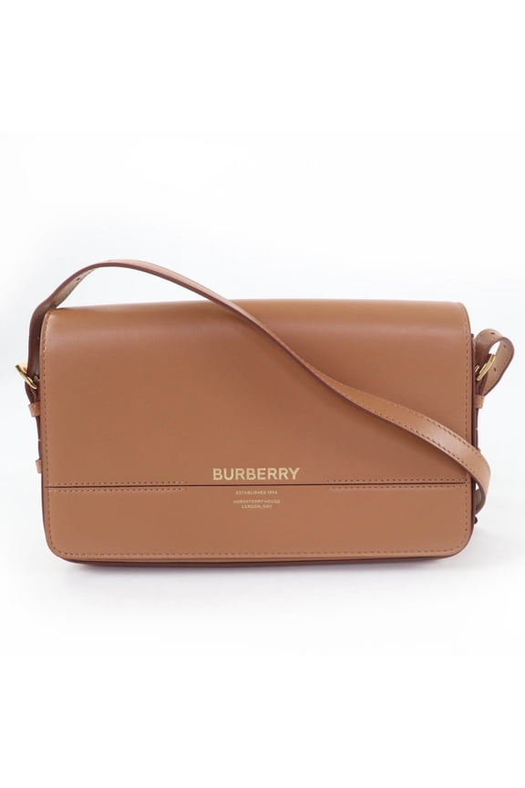 Pre-Owned BURBERRY Grace logo leather shoulder bag, brown, with dust made in Italy, women's.
