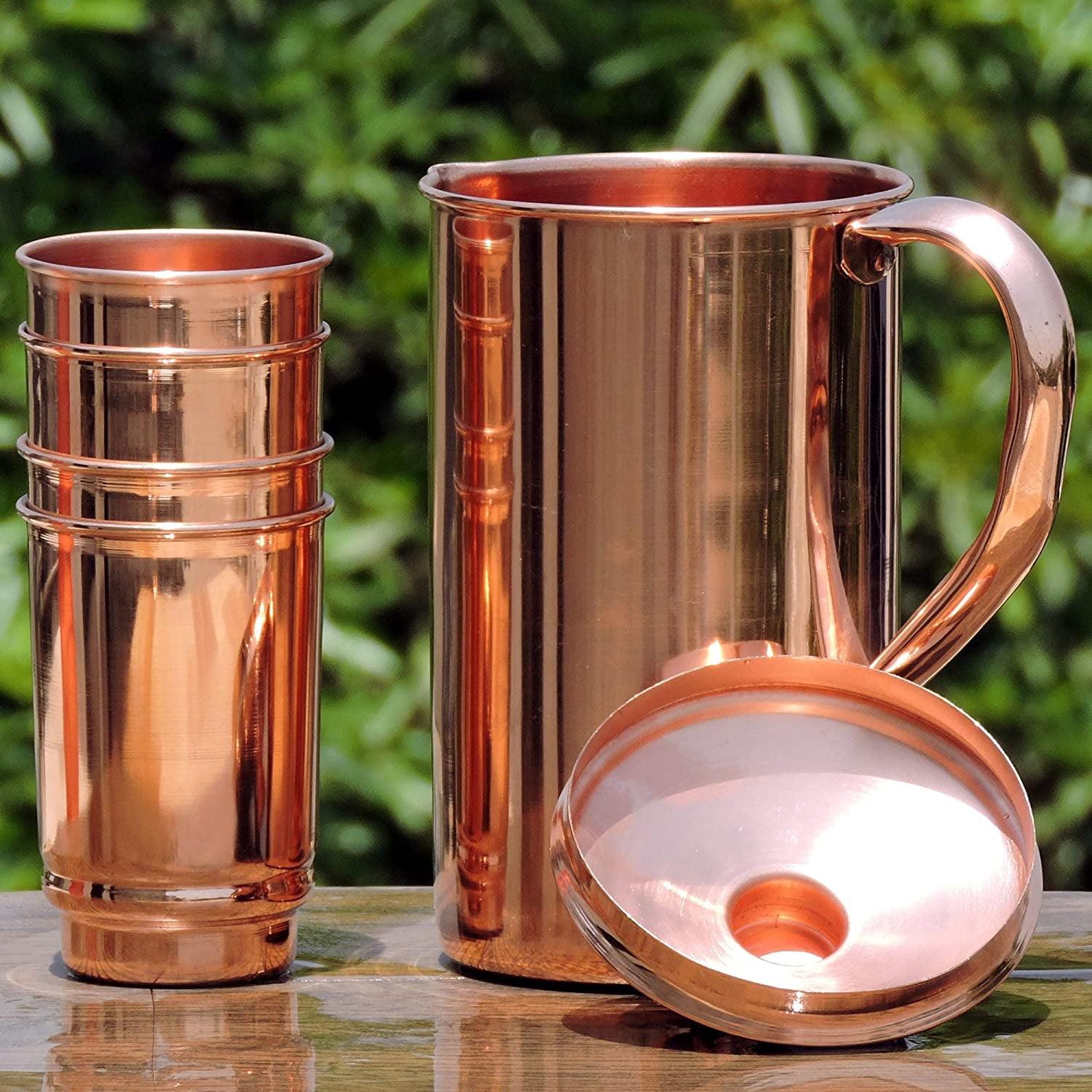 HealthGoodsIn - Pure Copper Pitcher with 4 Copper Tumblers | Copper Pitcher and Tumbler Set for Ayurveda Health Benefits