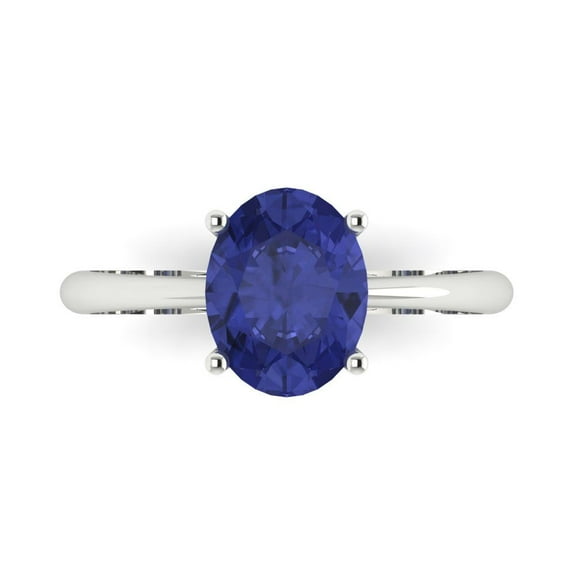 Solitaire Engagement Ring for Women - 2ct Simulated Tanzanite in 14K White Gold Promise Ring