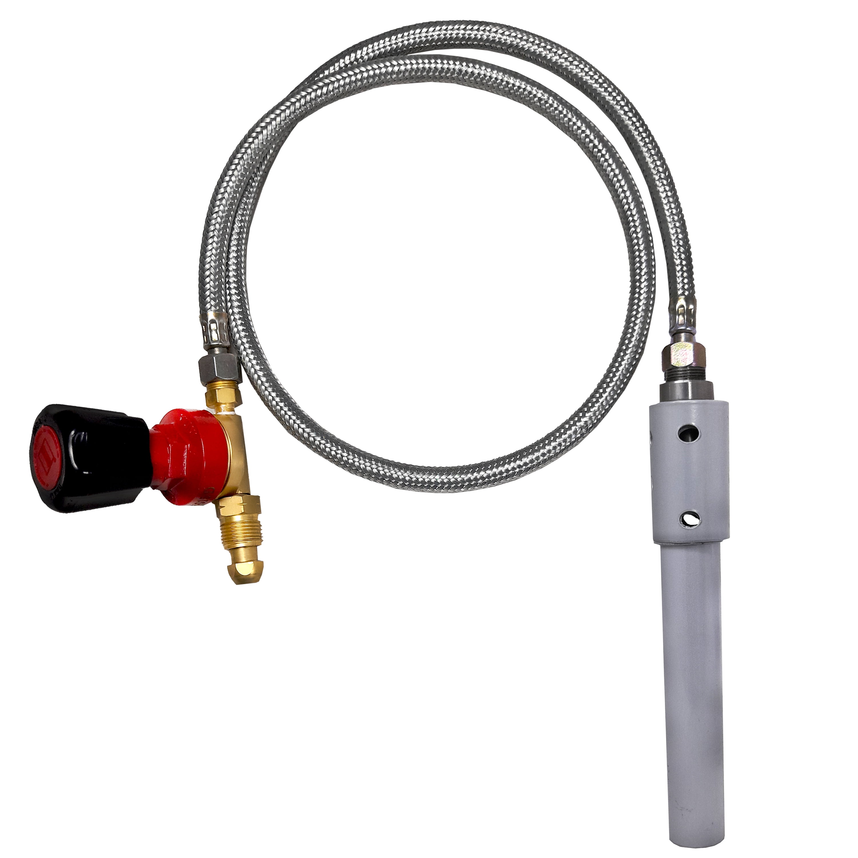 FEBTECH - Single Burner Propane Forge Kit, Burner with Steel Braided Hose and 0-21 PSI Regulator Gas Line Connectors