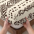 thumbnail image 3 of Twin Sze Fitted Sheet Set - Vintage Boho 2 Piece Bedding Sets 16" Deep Pocket Fitted Sheet with 1 Pillowcase, Abstract Retro Geometric Striped Beige Brushed Microfiber Hotel Luxury Bed Sheets, 3 of 9