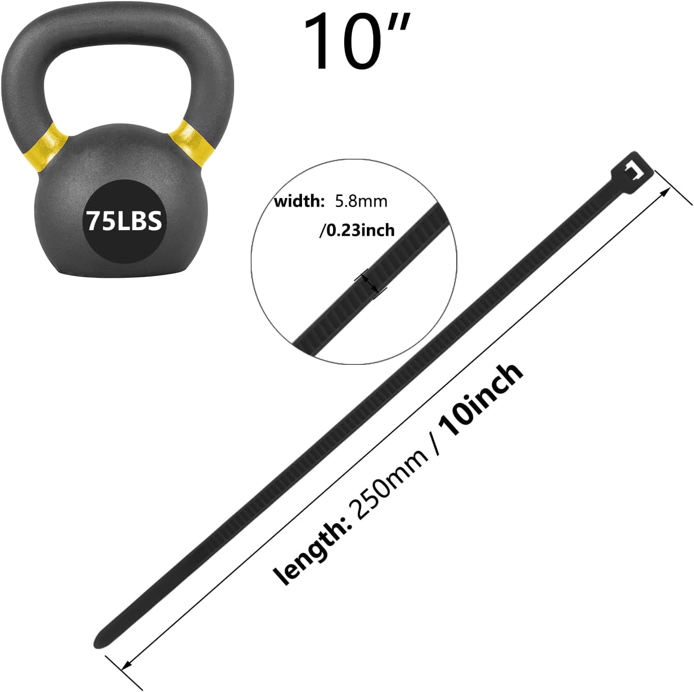 200 10-inch black nylon ties with 75-pound tensile strength, self-locking heavy-duty UV-resistant cable ties, suitable for indoor and outdoor (black)