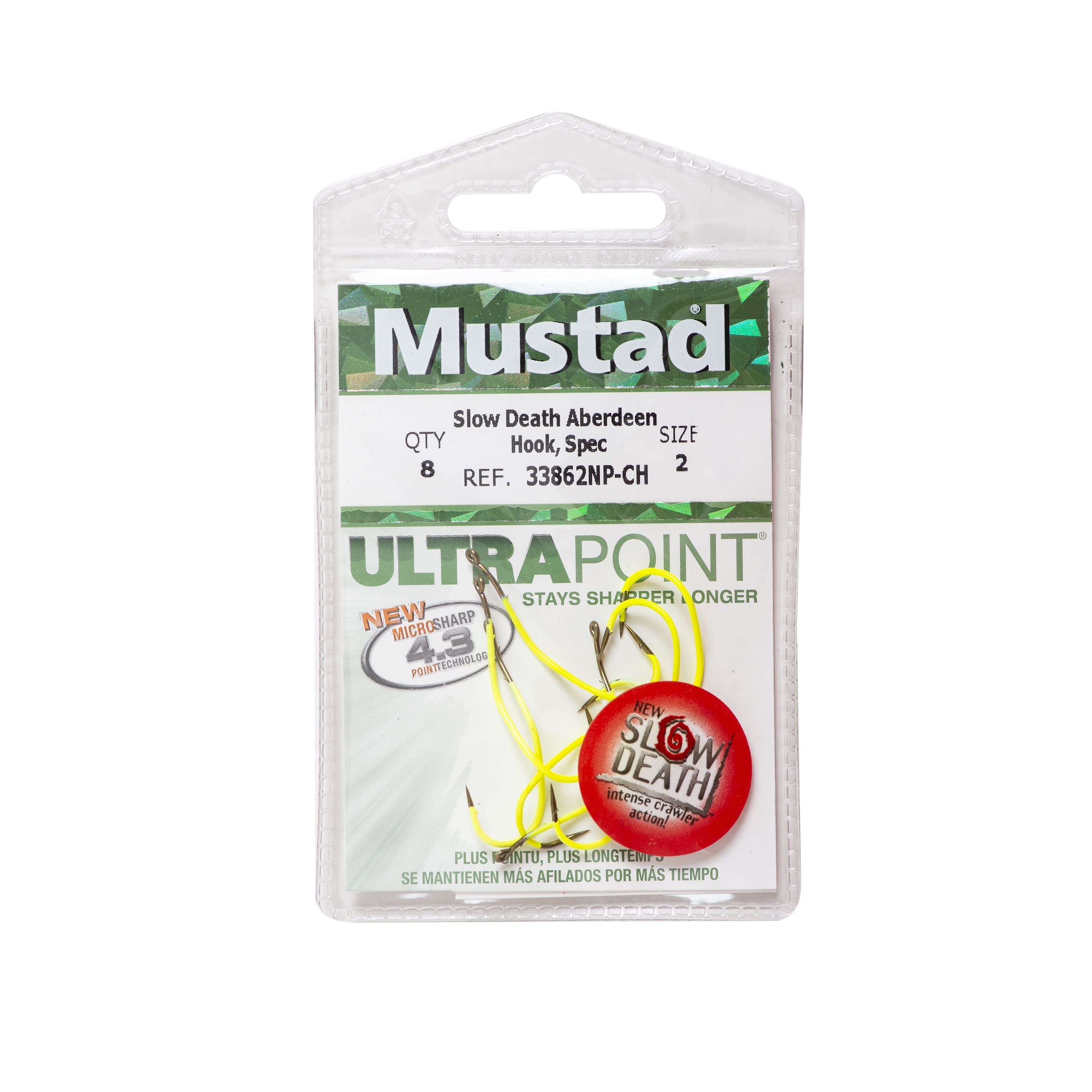 (2 pack) Mustad Slow Death Hook - Size: #1 (Chartreuse) 8pc