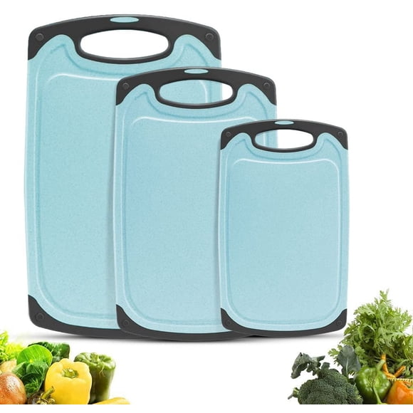 Cutting Boards Kitchen Cutting Board (3-Piece Set) Chopping Boards- Plastic Cutting Boards Set, Juice Grooves, BPA-Free and Dishwasher Safe (Blue)