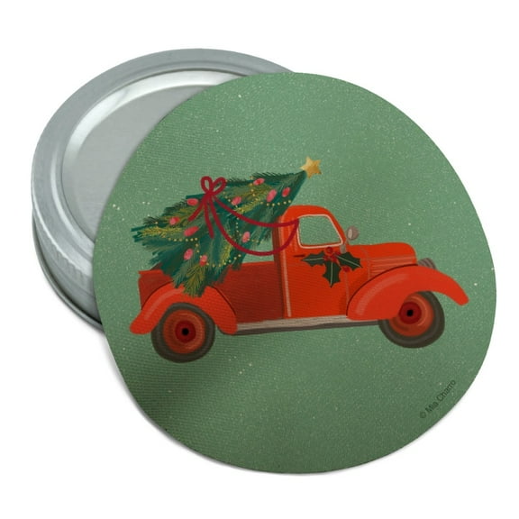 Old Timey Christmas Red Truck and Tree Round Rubber Non-Slip Jar Gripper Lid Opener