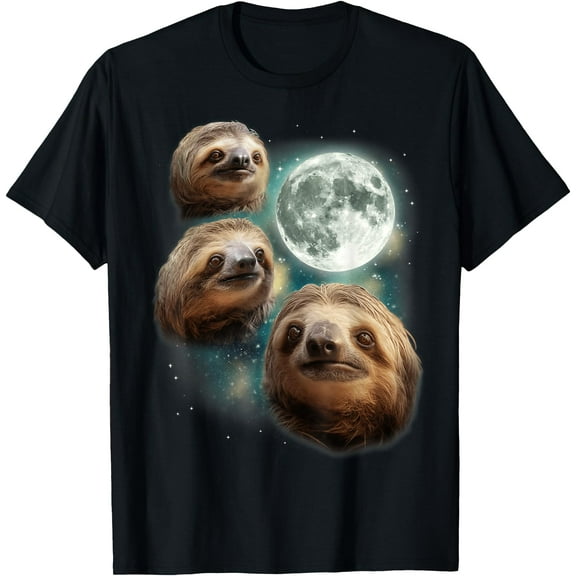 Three Sloth Moon Funny 3 Lazy Animals Howling Parody Meme Unisex T-Shirt for Men Women Kids Toddler
