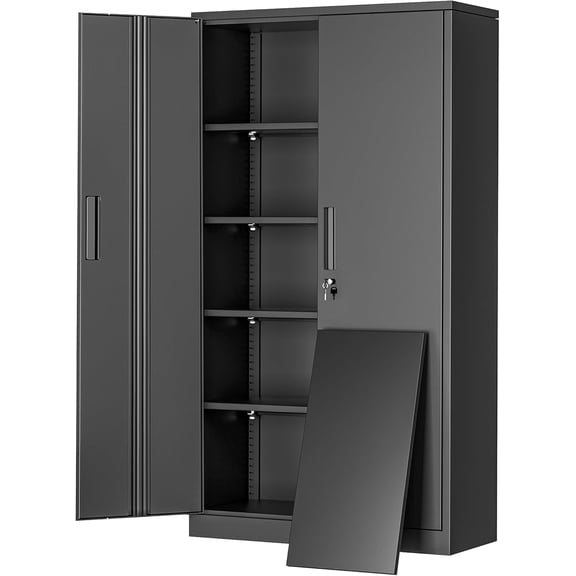 SUNCROWN Metal Storage Cabinet with Lock, 72" H Lockable Metal Storage Cabinet with Locking Doors, Steel Storage Lockers with Adjustable Shelves (Black)