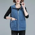 thumbnail image 2 of GigrtiJin Corduroy Plus Size Vest Jacket for Women Solid Color Lapel Zip Up Sleeveless Outcoat with Pocket, 2 of 6