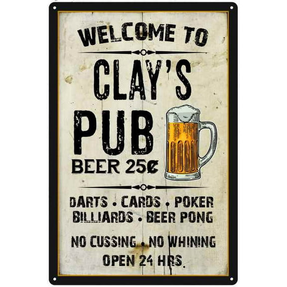 CLAY'S Pub Sign Vintage Man Cave Bar Wall Decor Gift 12x18 Metal 112180028467