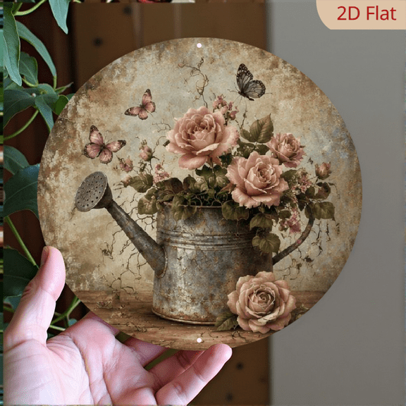 Charming Vintage Flower Pot Metal Wall Art - 8x8 Aluminum Sign for Indoor Outdoor Decor, Perfect for Home, Cafe, or Garage