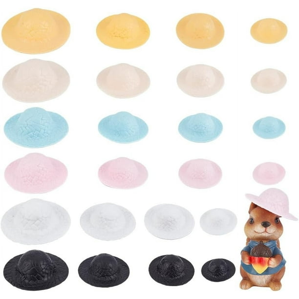24 mini sombreros de estilo, 6 colores, pequeños sombreros formales, gorra redonda en miniatura, mini sombreros de plástico