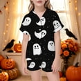 thumbnail image 2 of HEVRJEWJD Girls Halloween Print Short Sleeve Top With Shorts Pajamas Kids Button-Down Nightwear Loungewear Black8 11-12 Years, 2 of 5