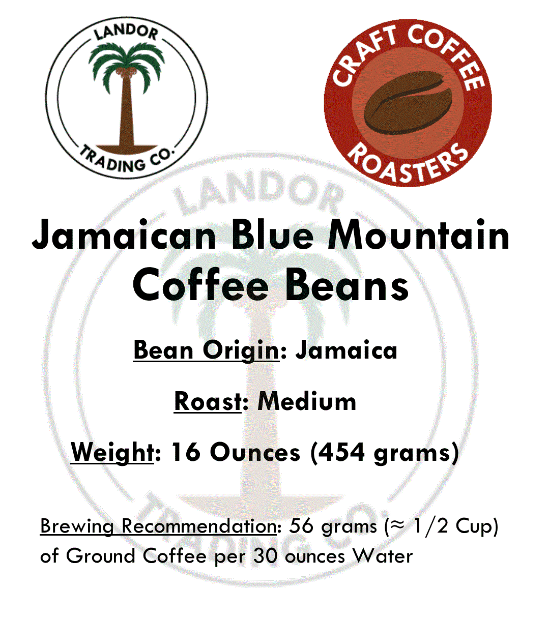 Jamaica Blue Mountain Whole Bean Coffee, Medium Roast, 1 Lb