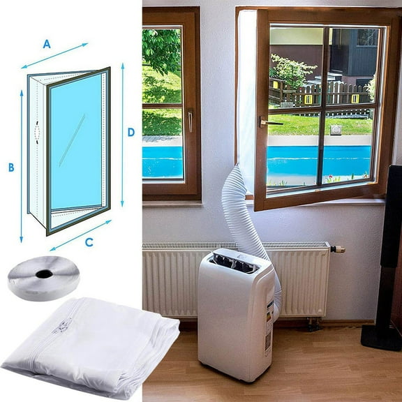 AC Window Seal Kit, Portable Air Conditioner Window Kit, Universal Window Seal For Portable Air Conditioner and Tumble Dryer, Air Exchange Guards with Zip And Adhesive Fastener, 83 x 36 In