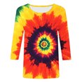 thumbnail image 4 of VBTAPA Women Rainbow Tie Dye Tee Shirt Trendy 3/4 Sleeve Crewneck Tops Plus Size Loose Fit Pullover Ladies Going Out Blouse Limited Time Sales Multicolor S, 4 of 5
