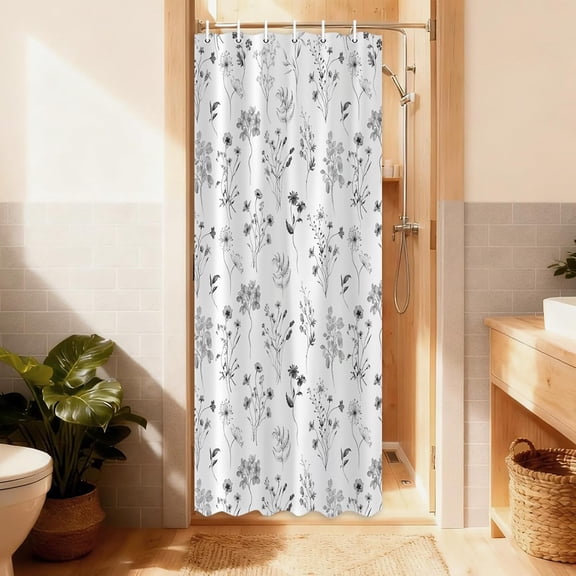 Small Stall Shower Curtain RV Shower Curtain, 36x72 Narrow Size Singel Black and Gray Floral Eucalyptus Watercolor Plant Fabric Shower Curtains for Bathroom
