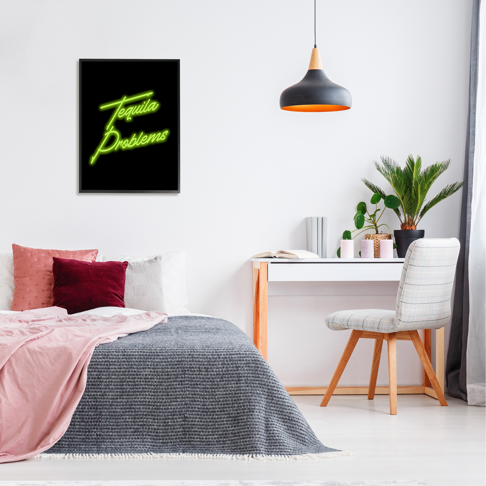 Stupell Industries Tequila Problems Neon Inspirational Painting Black Framed Art Print Wall Art, 24 x 30