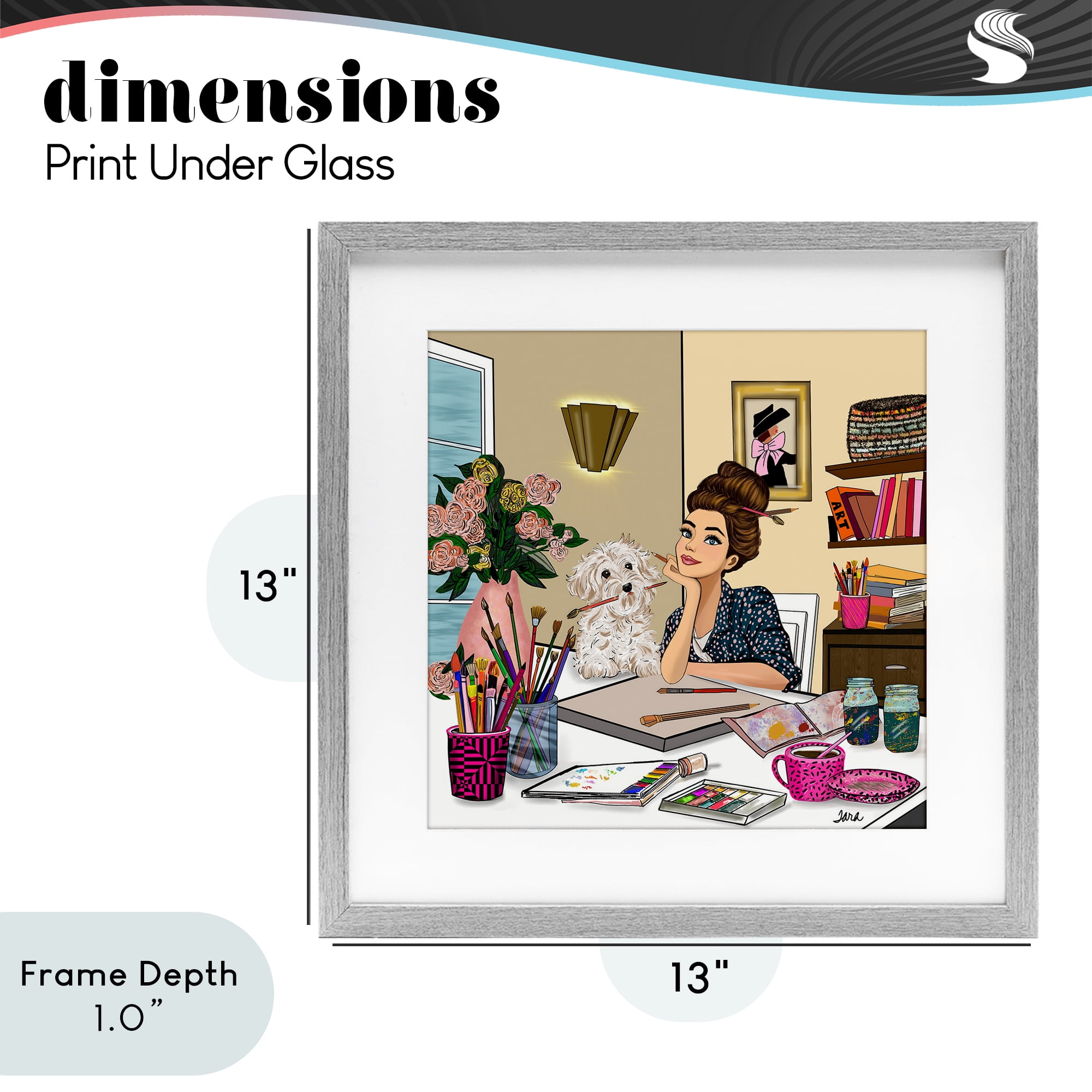 Stupell Industries Creative Art Girl at Desk Gray Framed Print Under Glass, design by Tara Boone