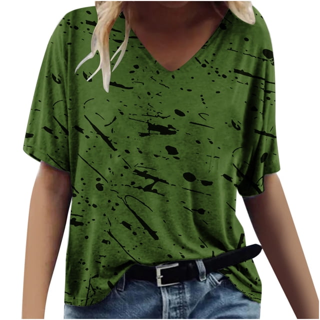 T-shirts Graphiques pour Femmes Mode Femmes Impression Décontractée Col en V Manches Courtes T-Shirt Ample Hauts T-Shirts à Manches Courtes pour Femmes Hauts à Manches Courtes pour Femmes T-Shirts Sois Gentille pour Femmes