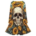 thumbnail image 5 of Sunflower Skull (8) Long Sleeve Dresses For Women Vintage Elegant Party Dress Oversized V-neck Dress S-8XL, 5 of 7