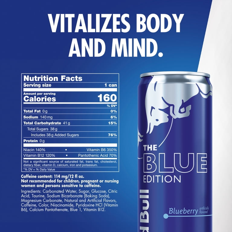 Red Bull Blue Edition, Blueberry Energy Drink, 12 fl oz, Wheat