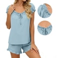thumbnail image 6 of Yuanlook Womens Ruffle Pajamas Set 2 Piece Soft Pj Round Neck Short Sleeve Tops and Shorts Bride Pjs for Wedding Day Set Size S-XXL, 6 of 7