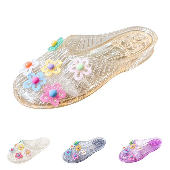 HAJWOH Women's Flower Jelly Sandals Summer Beach Slippers Colorful Floral PVC Slides Waterproof Non-Slip Flat Shoes for Outdoor Indoor