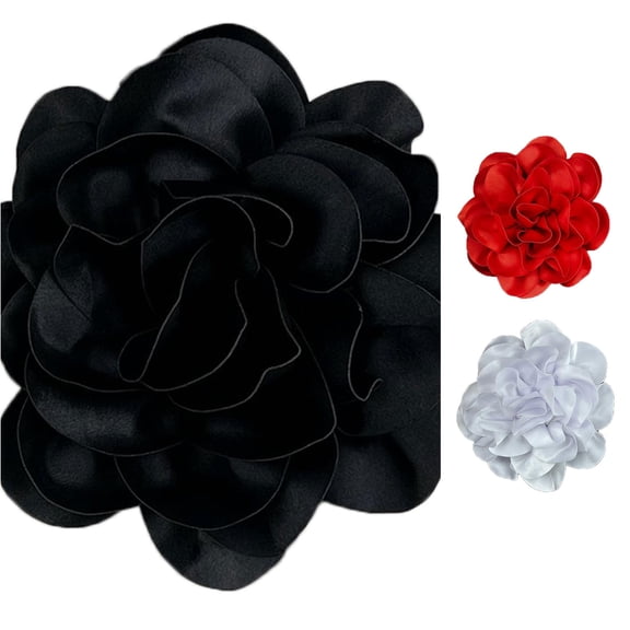 Krdevn Large Satin Camellia Flower Lapel Pin 7.5in Fabric Floral Brooch Elegant Dress Suit Coat Accessory for Wedding Party Formal Occasion Women Gift
