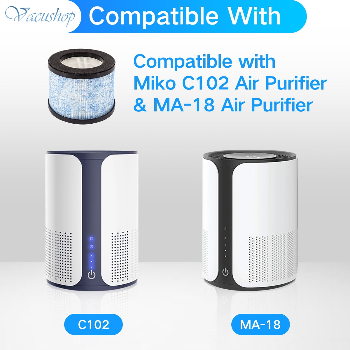 True HEPA Filter 2 Pack,Compatible with Miko Ibuki Air Purifier and Compatible with Miko Ibuki plus Air Purifier,Model C102,Removes 99.997 percent Smoke, Allergens