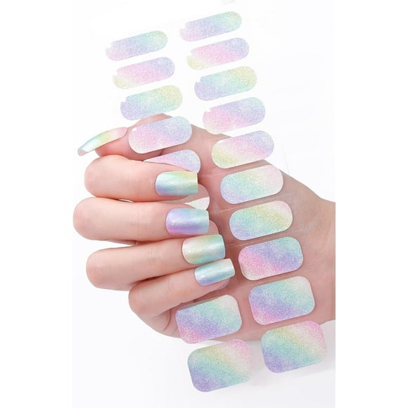 shiyou-LUNA Semi Cured Gel Nail Wraps, Multicoloured Pearl Design, False Nail, Nail Art, Nail Supplies, Nail Strip, Accessories, UV lamp, Manicure, Easy to Use, Great Gift Idea