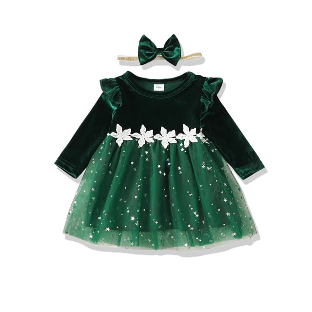 Vestido Renotemy para Bebé Niña 6-9 Meses Invierno Navidad Verde