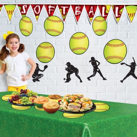 Club Pack of 12 Yellow and Red Softball Sports Cutouts 10"