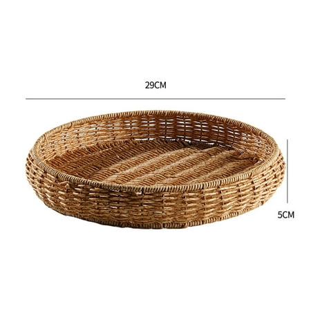 

round woven basket Woven Storage Basket Round Wicker Basket Tabletop Bread Food Plate Fruit Cake Platter Dinner Serving Tray S
