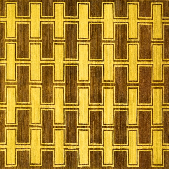Ahgly Company Machine Washable Indoor Square Abstract Yellow Contemporary Area Rugs, 7' Square