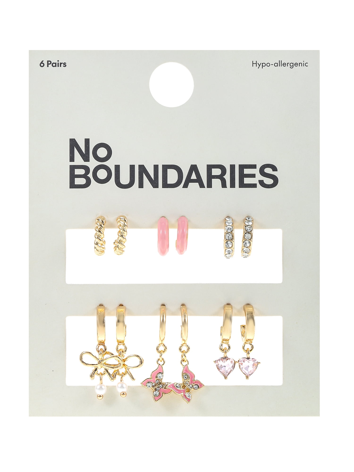 No Boundaries Gold-Tone Mini Hoop Earring Set, 6-Pack, Pink, Women's