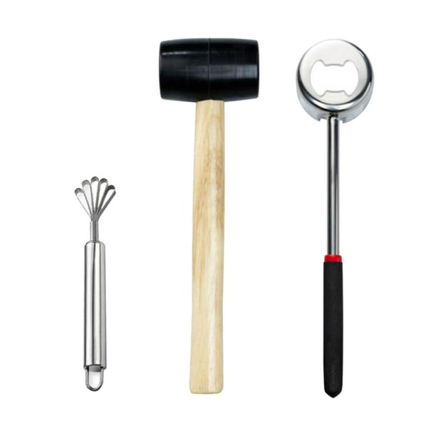 Juego de herramientas para abrir cocos, abridor de frutas, martillo de goma para quitar la carne de la cáscara de coco. 3 piezas