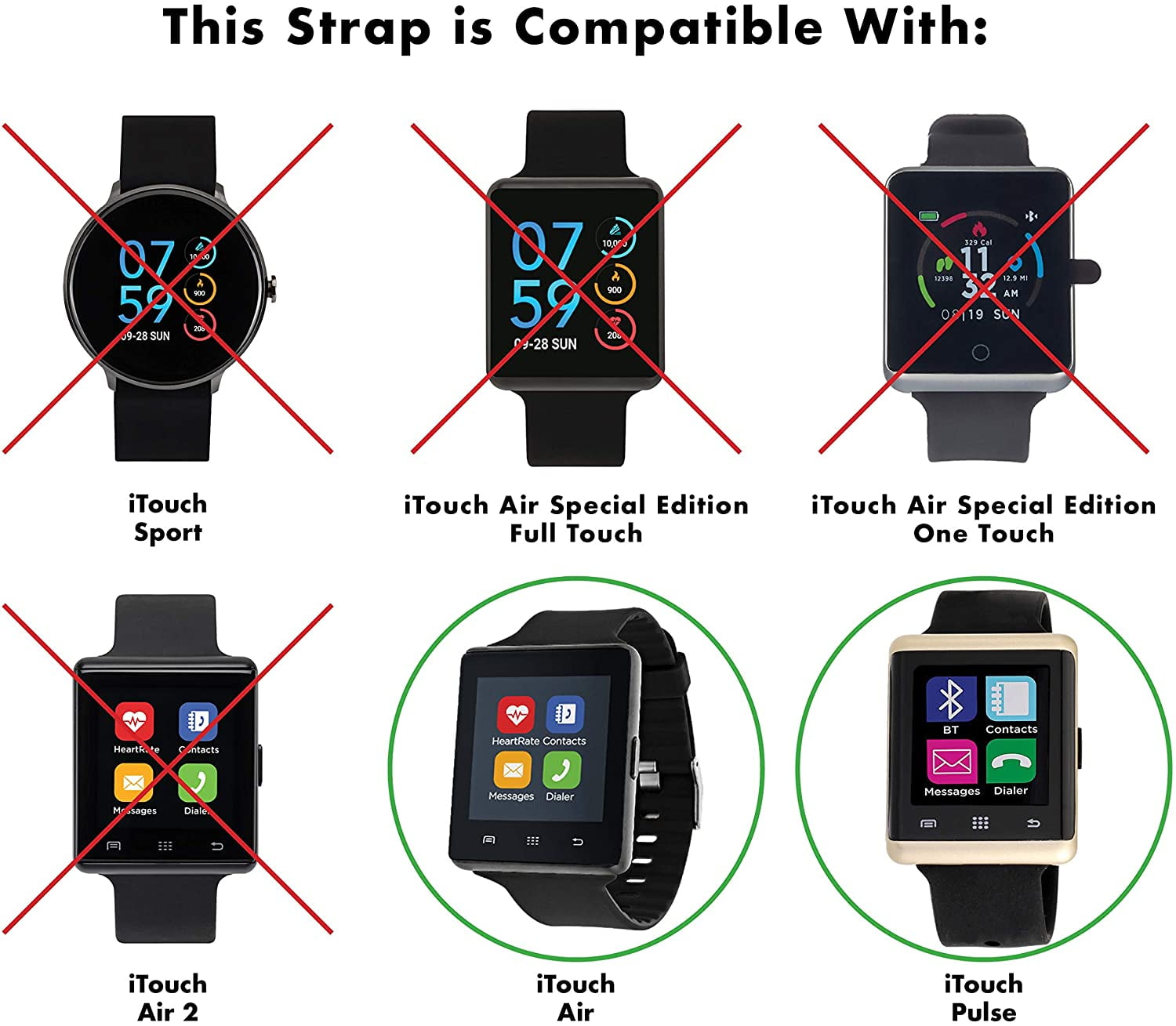 iTouch Air and iTouch Pulse Smartwatch Solid Silicone Replacement Straps, 9.5 in, Dark Grey