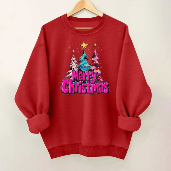 Busydd Christmas Sweatshirts for Women Fashion Fall Print Womens Tops Casual Comfortable Cotton Crew Neck Long Sleeve Shirts for Women L
