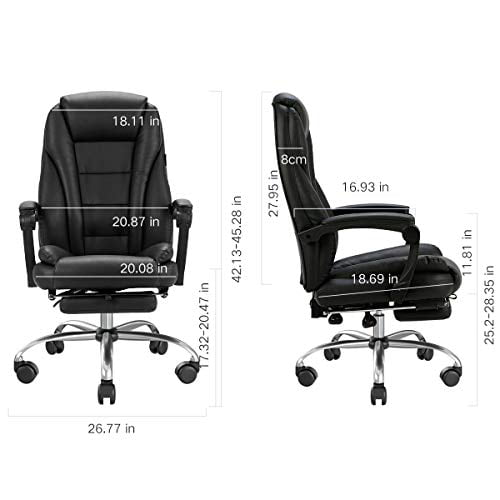 Hbada Ergonomic Executive Office Chair Black PU Leather High-Back Desk Chair Swivel Rocking Chair with Flip-up Padded Armrest and Adjustable Height