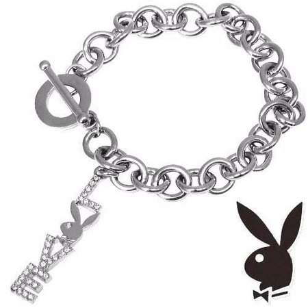 Playboy Bracelet Bunny LOVE Charm Toggle Clasp Swarovski Crystals Platinum Plated