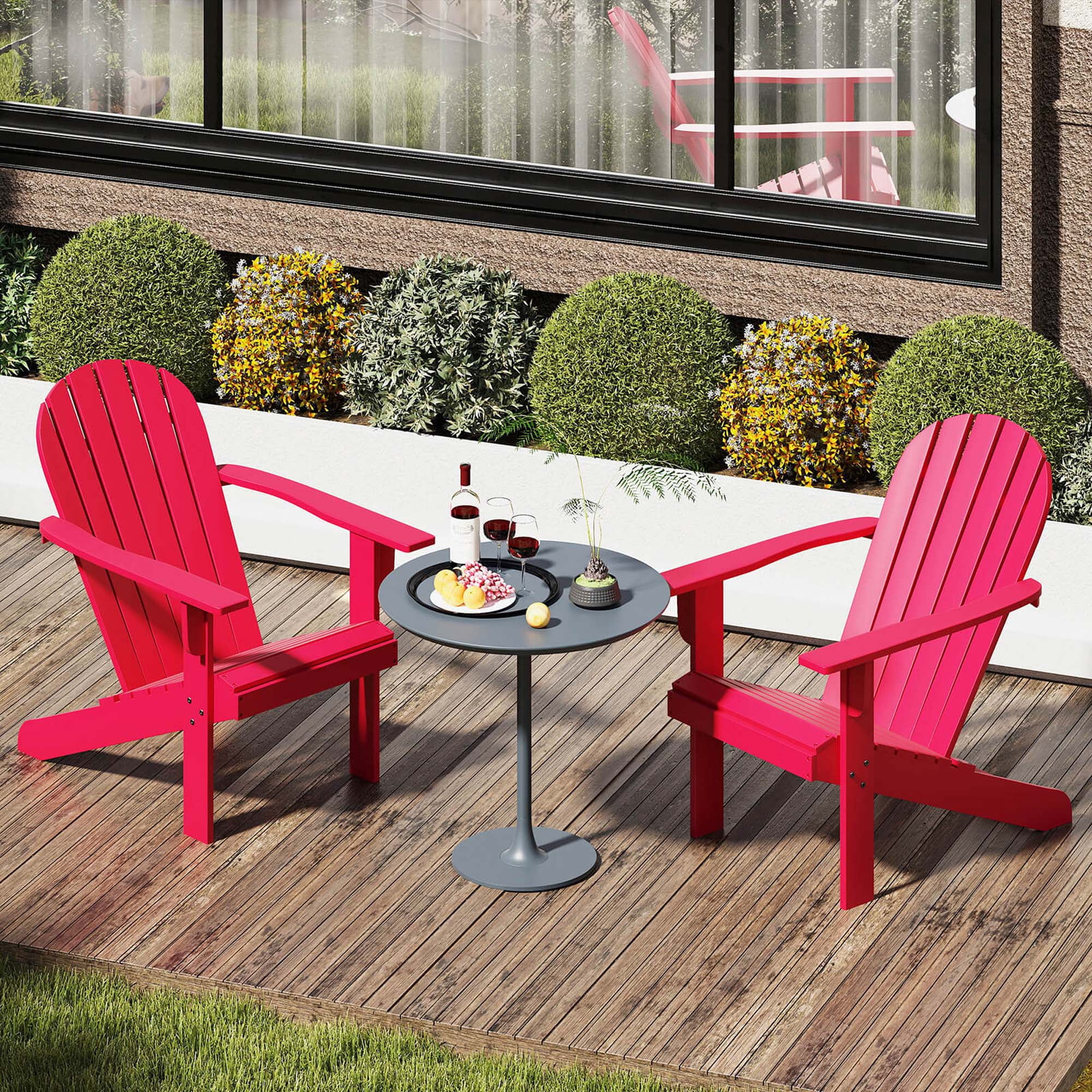 Costway Patio Adirondack Chair with  Inclined Seat High Backrest & Wide Armrests Red