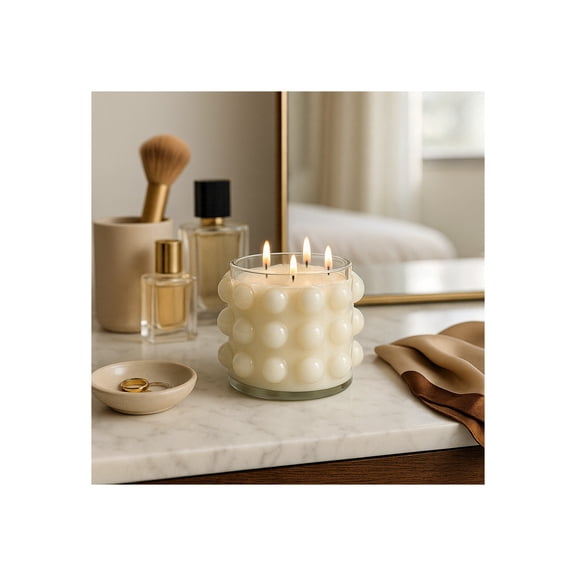 Decorative Bubble Glass Scented Candle for Men and Women - Stylish Large Votive Candle for Indoor and Outdoor Home Decor - Ideal for Living Room, Bedroom, and Bathroom Decor - 7", Ivory