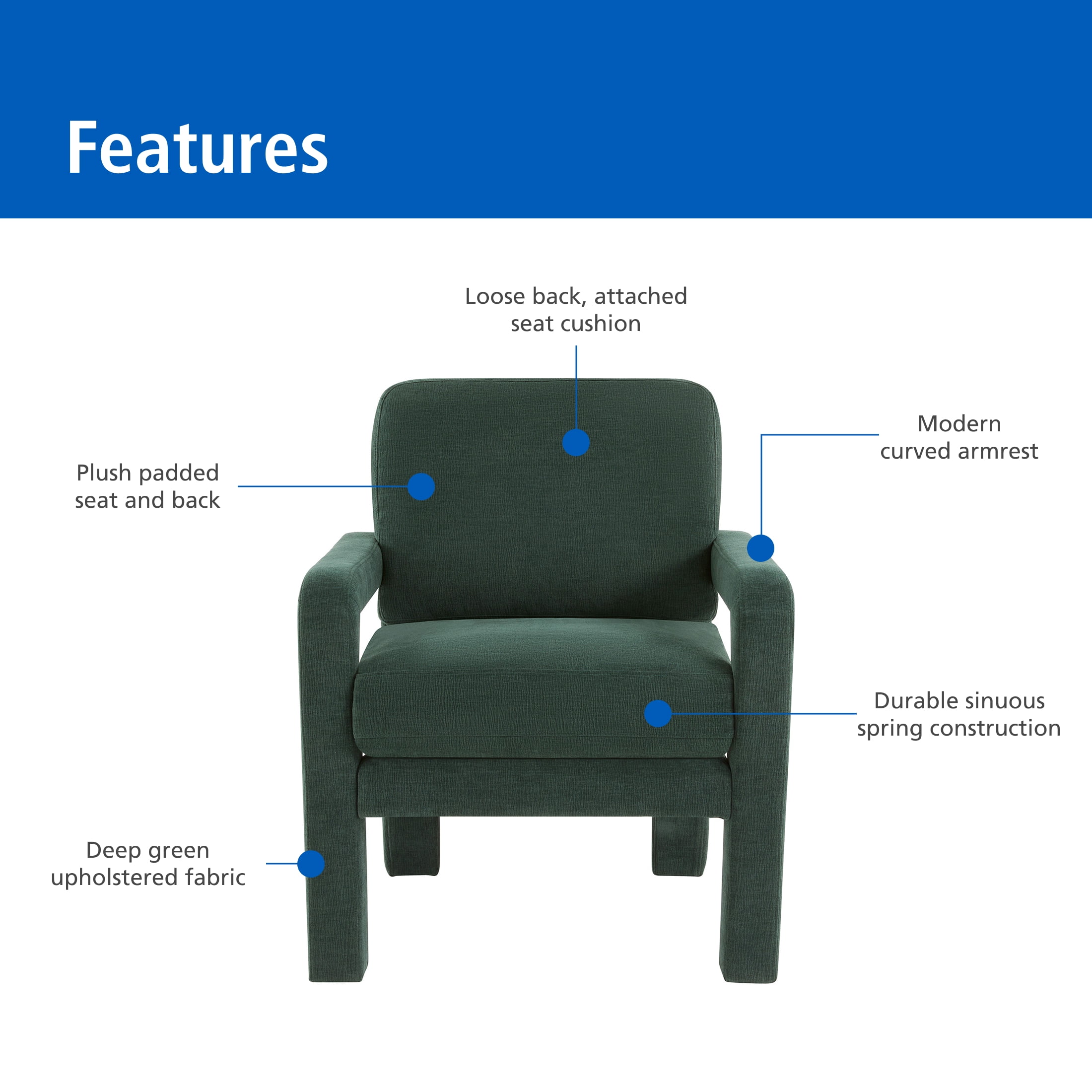 Mainstays Upholstered Armchair, Green