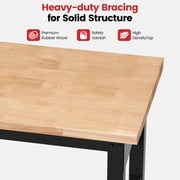 Workbench for Garage,ENJOYWOOD Heavy Duty 60 inch 2 Tier Wood Work Bench with Rolling Wheels and Power Outlets,Rubber Wood Tabletop,2000 LBS Load Bearing Workstation Garage Desk Table Worktable