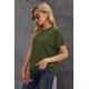 thumbnail image 3 of ABPHQTO Camiseta de color sólido de manga corta con cuello redondo verde para mujer, 3 of 5