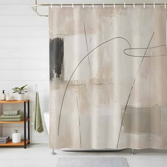 Beige Gray Black Vintage Shower Curtains for Bathroom, Modern Abstract Linen Texture Waterproof Fabric Shower Curtain, Decorative Bathroom Curtain for Bathtub, 72"x84", No Hooks Included